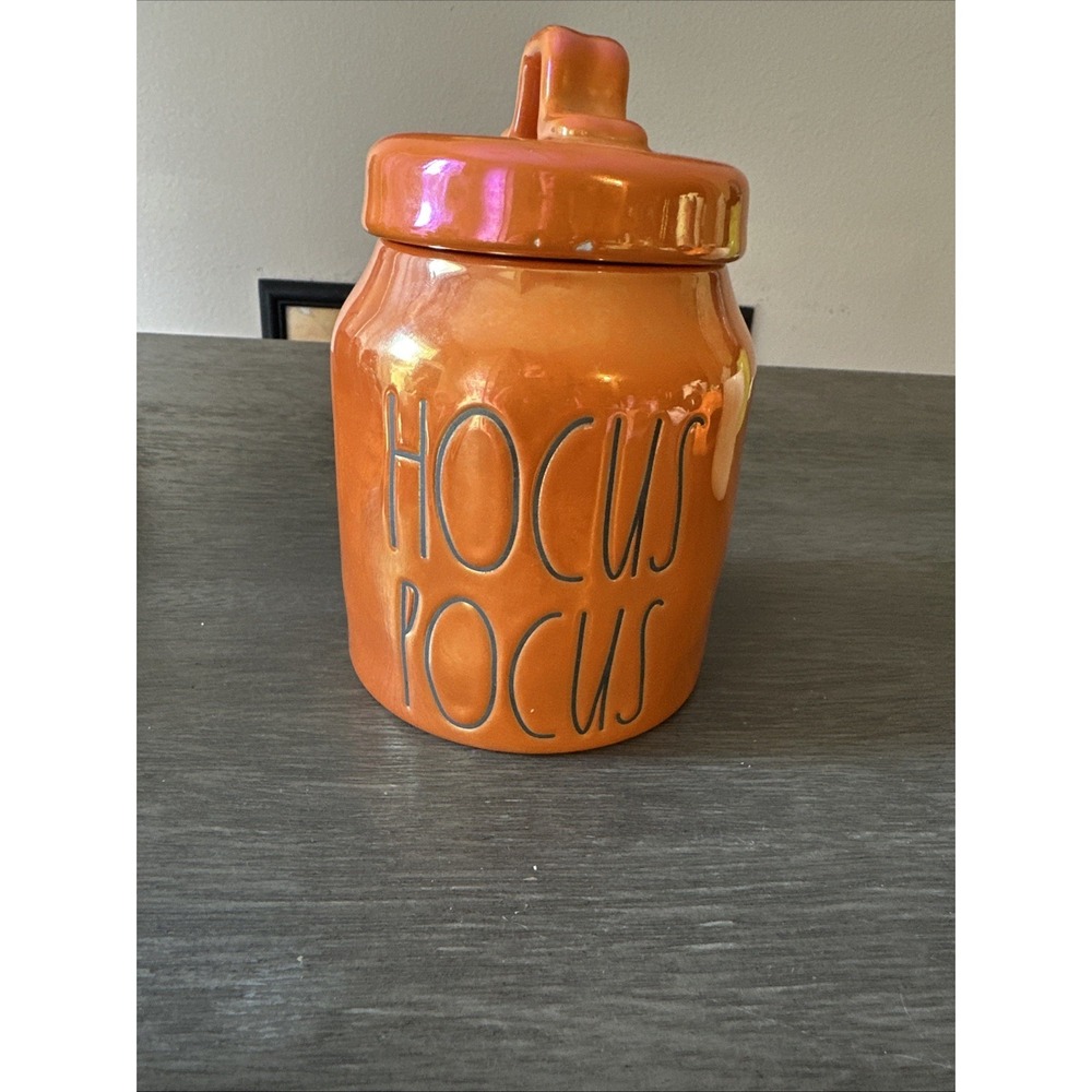 Rae Dunn Halloween "HOCUS POCUS" Metallic Orange Canister